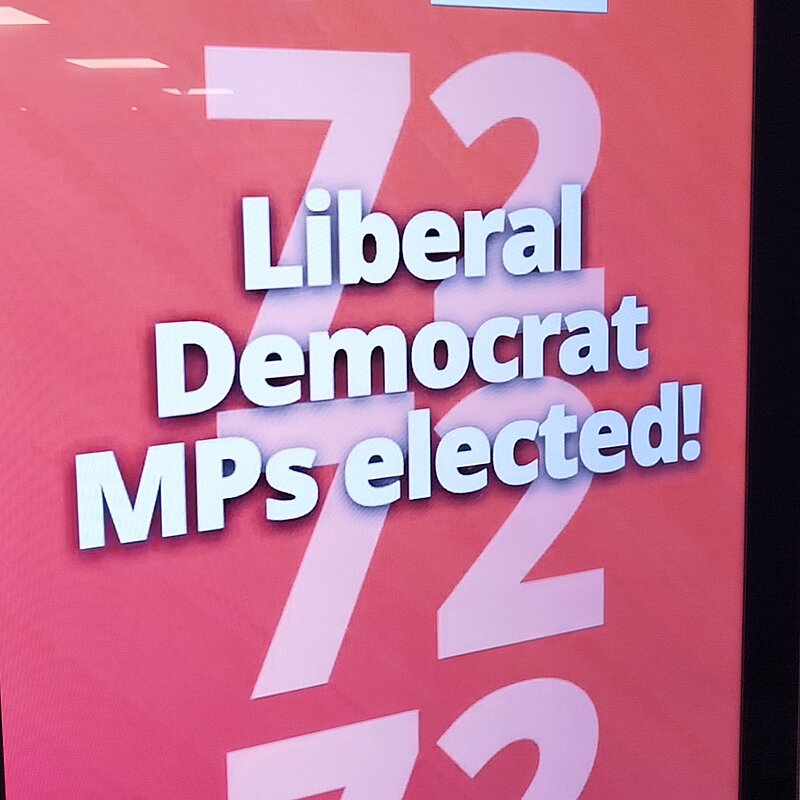 72 Liberal Democrat MPs elected sign at Party conference